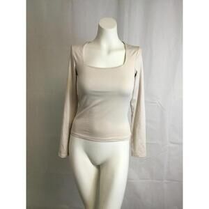 [294] H&M Shirt Womens S White Long Sleeve Square Neck Slim Basic Casual Tee Top